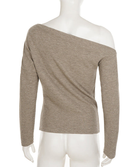 Effortless Fall Chic: Cozy Ribbed Knit Off-the-Shoulder Top for Women