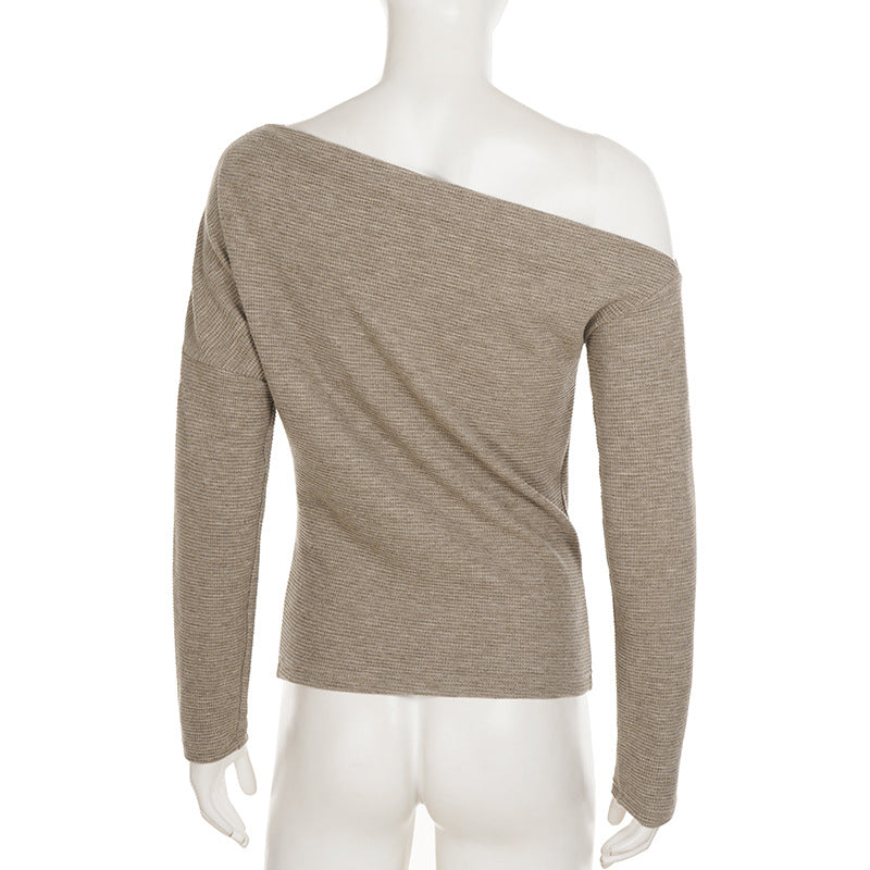 Effortless Fall Chic: Cozy Ribbed Knit Off-the-Shoulder Top for Women