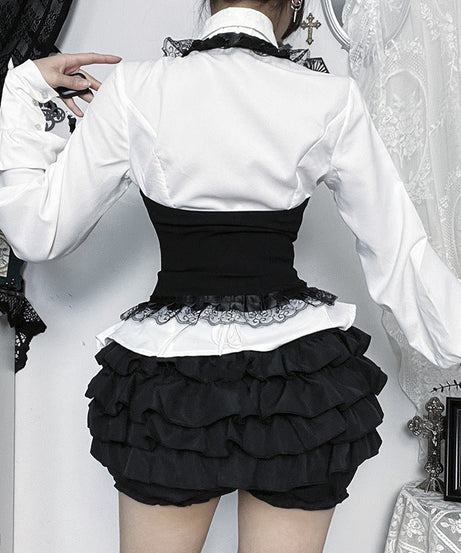 Gothic Halter Vest & Ruffled Mini Skirt Set – Spooky Chic Fall & Halloween Fashion