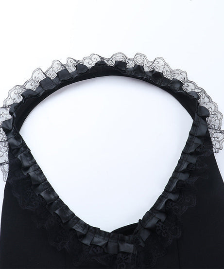 Gothic Halter Vest & Ruffled Mini Skirt Set – Spooky Chic Fall & Halloween Fashion