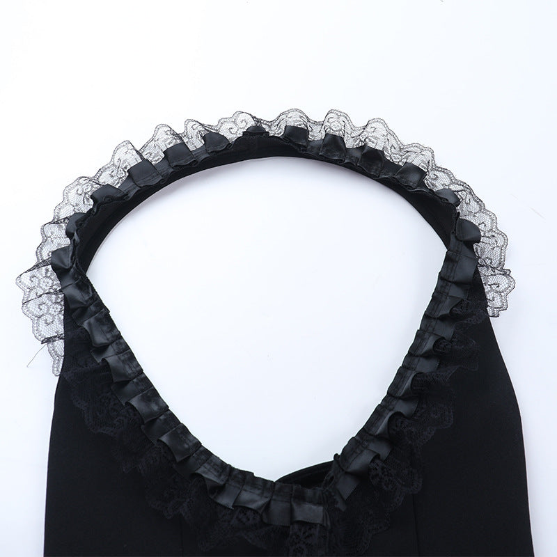 Gothic Halter Vest & Ruffled Mini Skirt Set – Spooky Chic Fall & Halloween Fashion