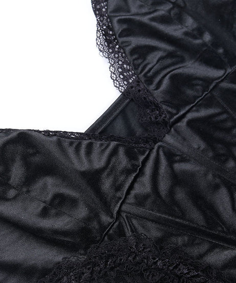 Chic Black Satin Lace Corset Mini Dress | Backless V-Neck for Fall & Holiday Parties