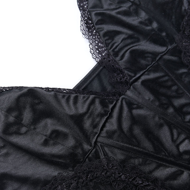 Chic Black Satin Lace Corset Mini Dress | Backless V-Neck for Fall & Holiday Parties