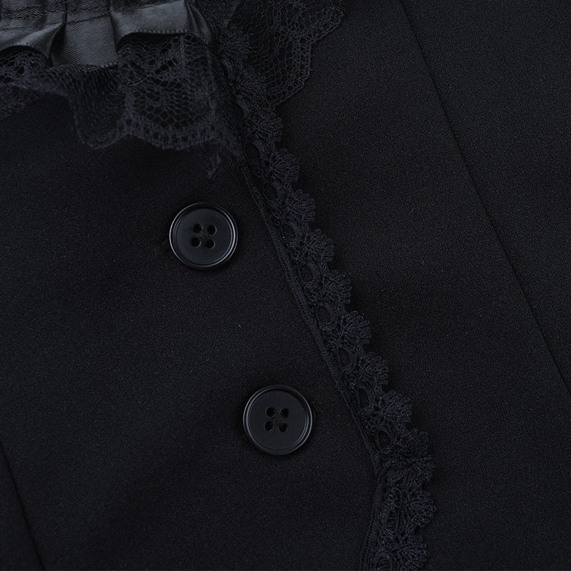 Gothic Halter Vest & Ruffled Mini Skirt Set – Spooky Chic Fall & Halloween Fashion