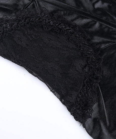 Chic Black Satin Lace Corset Mini Dress | Backless V-Neck for Fall & Holiday Parties