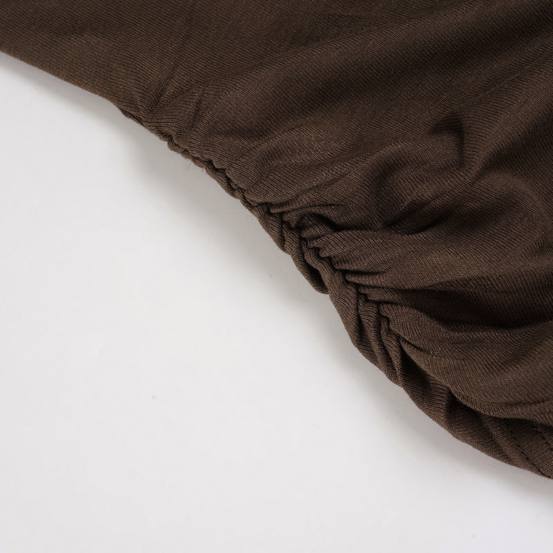 Fall Chic: Chocolate Brown O-Ring One-Shoulder Ruched Long Sleeve Top