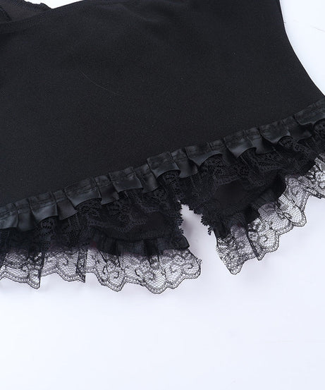 Gothic Halter Vest & Ruffled Mini Skirt Set – Spooky Chic Fall & Halloween Fashion