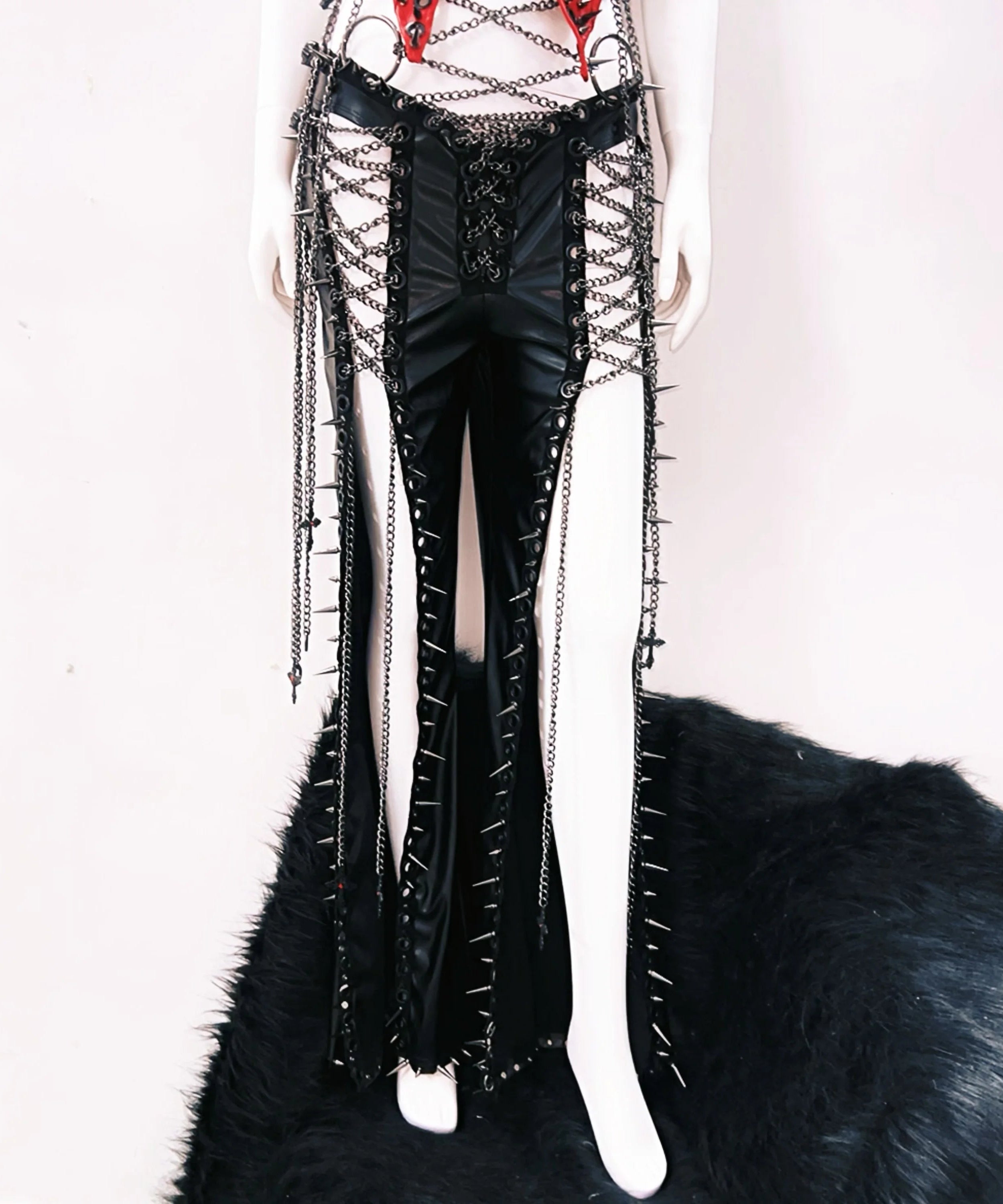 Rebel Red Spiked & Chained Goth Vest - Halloween, Club & Festival Ready for Women