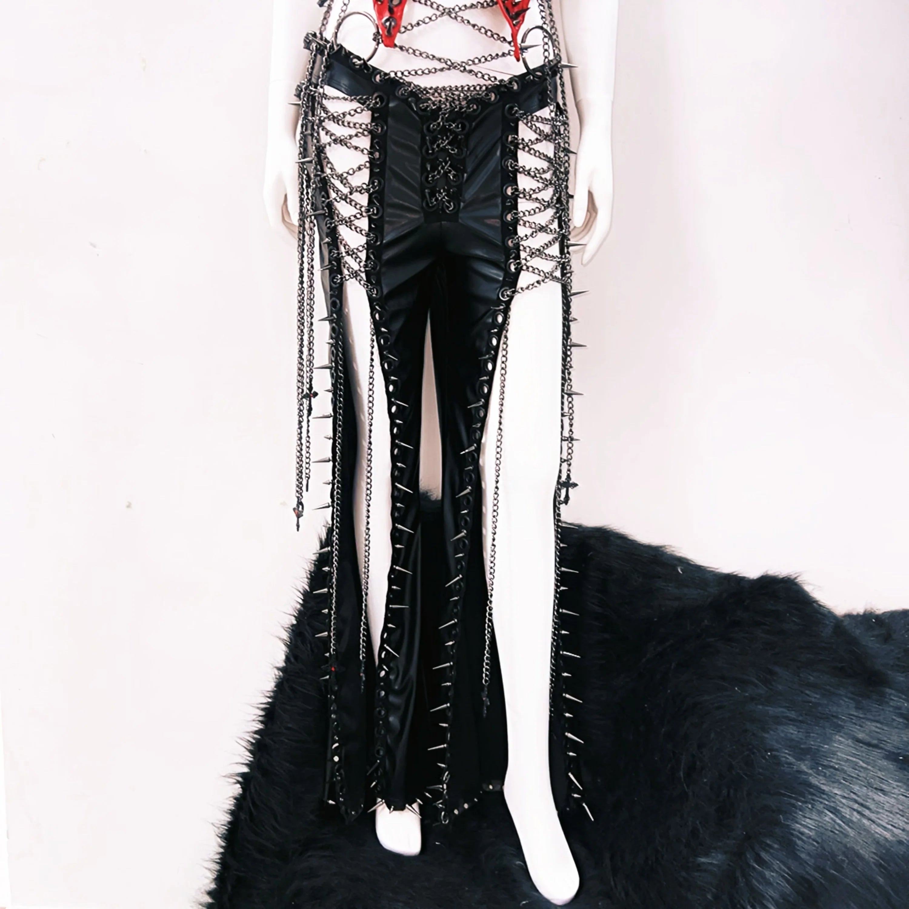 Rebel Red Spiked & Chained Goth Vest - Halloween, Club & Festival Ready for Women