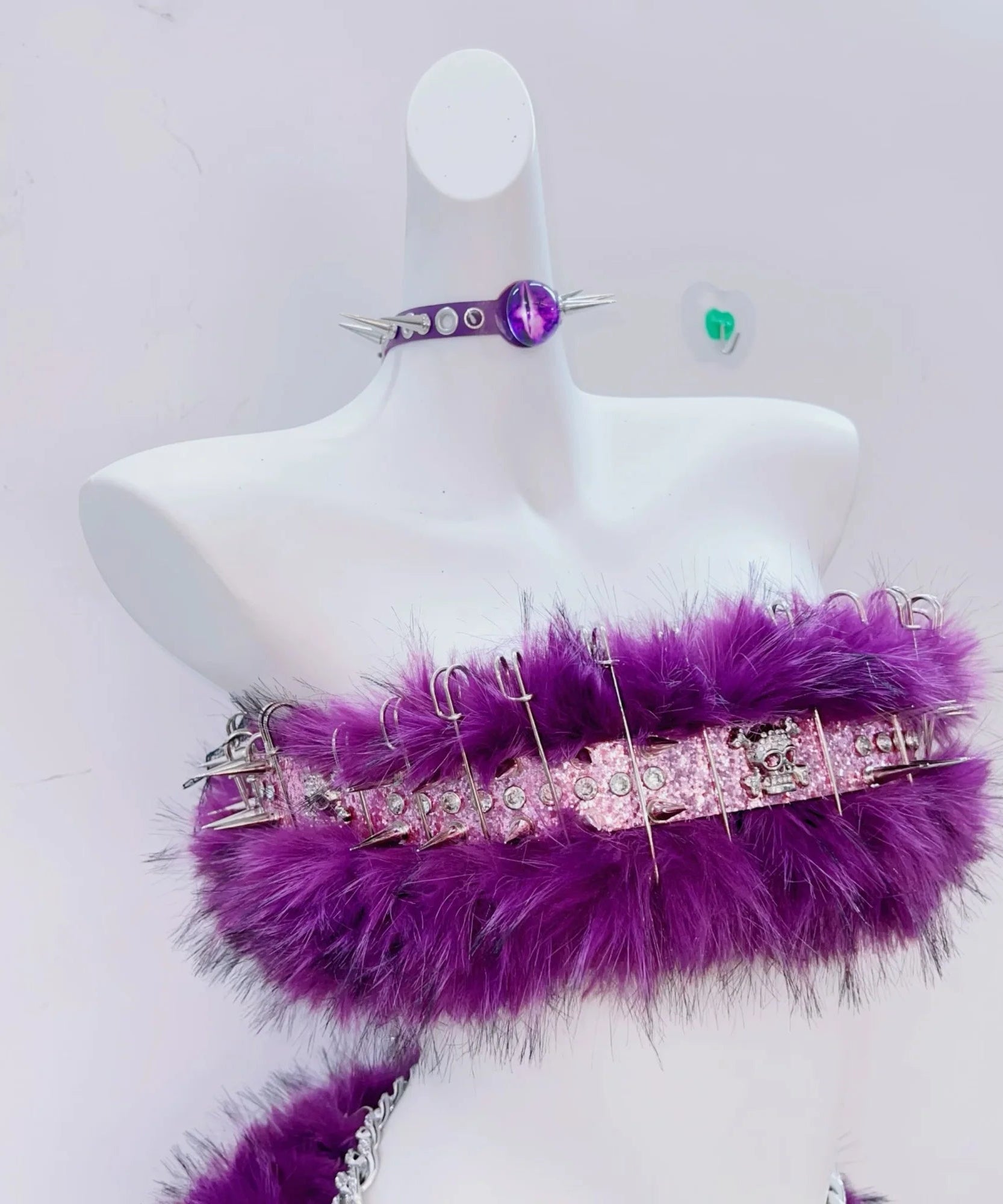 Spooky Chic Purple Fluffy Skull Rave Set | Edgy Halloween Costume & Festival Two-Piece