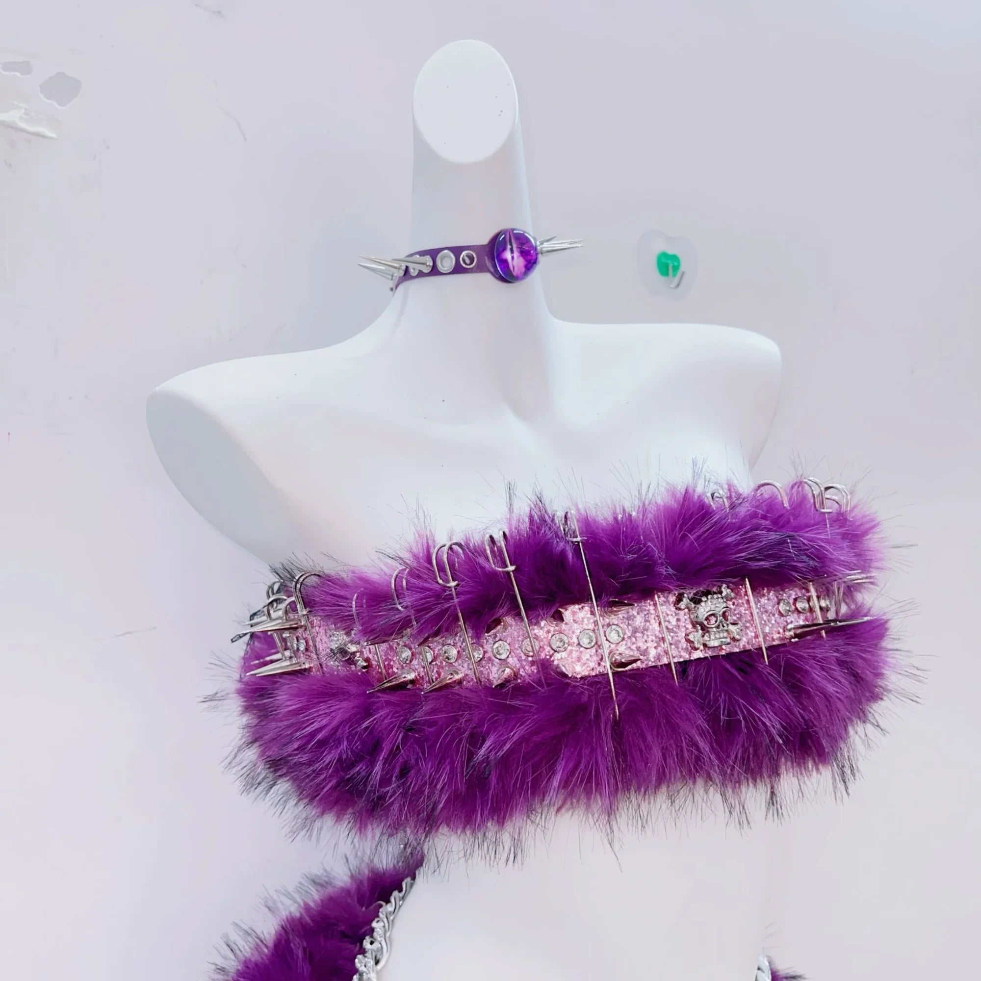 Spooky Chic Purple Fluffy Skull Rave Set | Edgy Halloween Costume & Festival Two-Piece