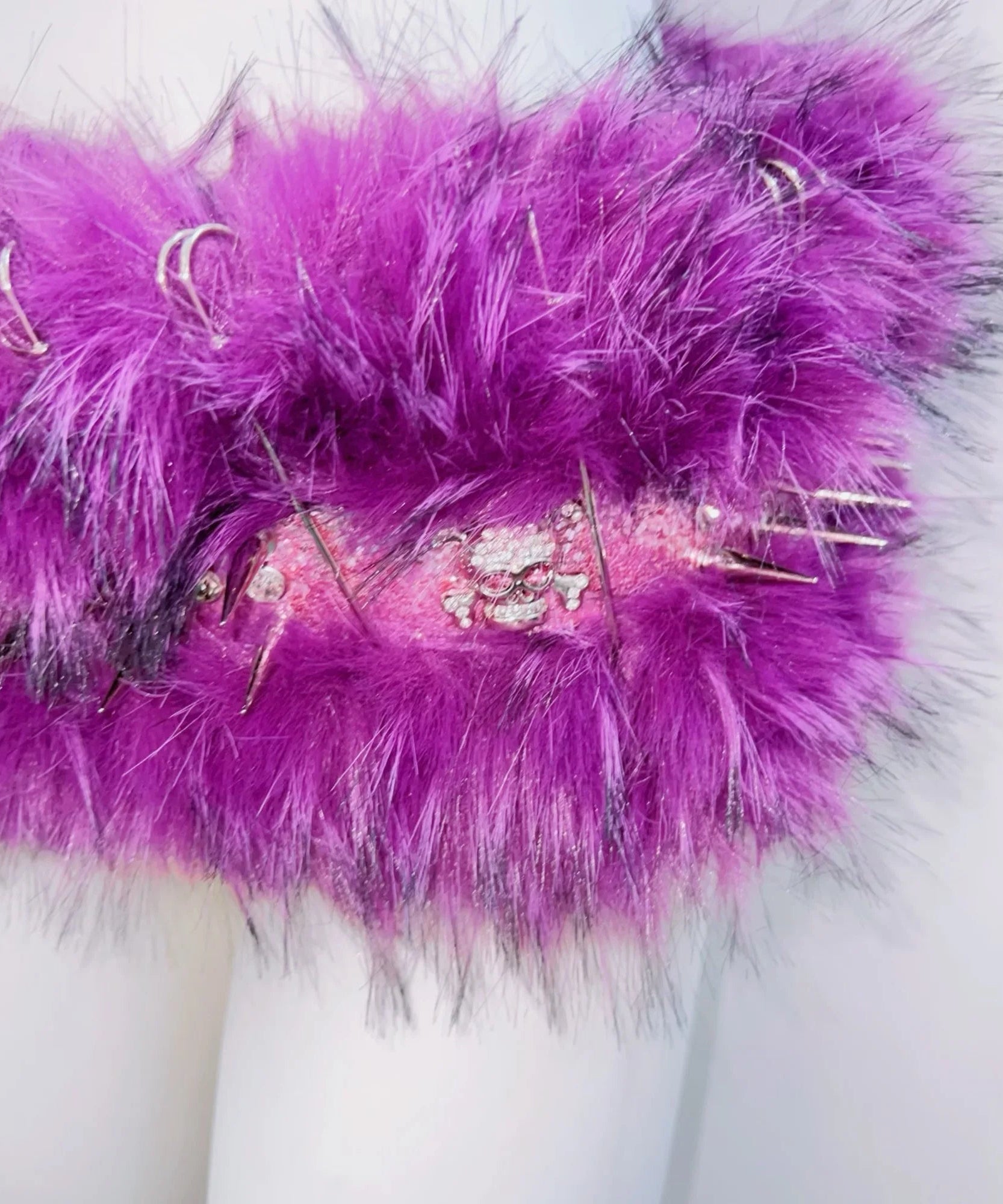 Spooky Chic Purple Fluffy Skull Rave Set | Edgy Halloween Costume & Festival Two-Piece