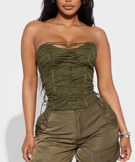 Halloween Hot! Daring Lace-Up Bustier Crop Top - Your Edgy Fall Party Essential