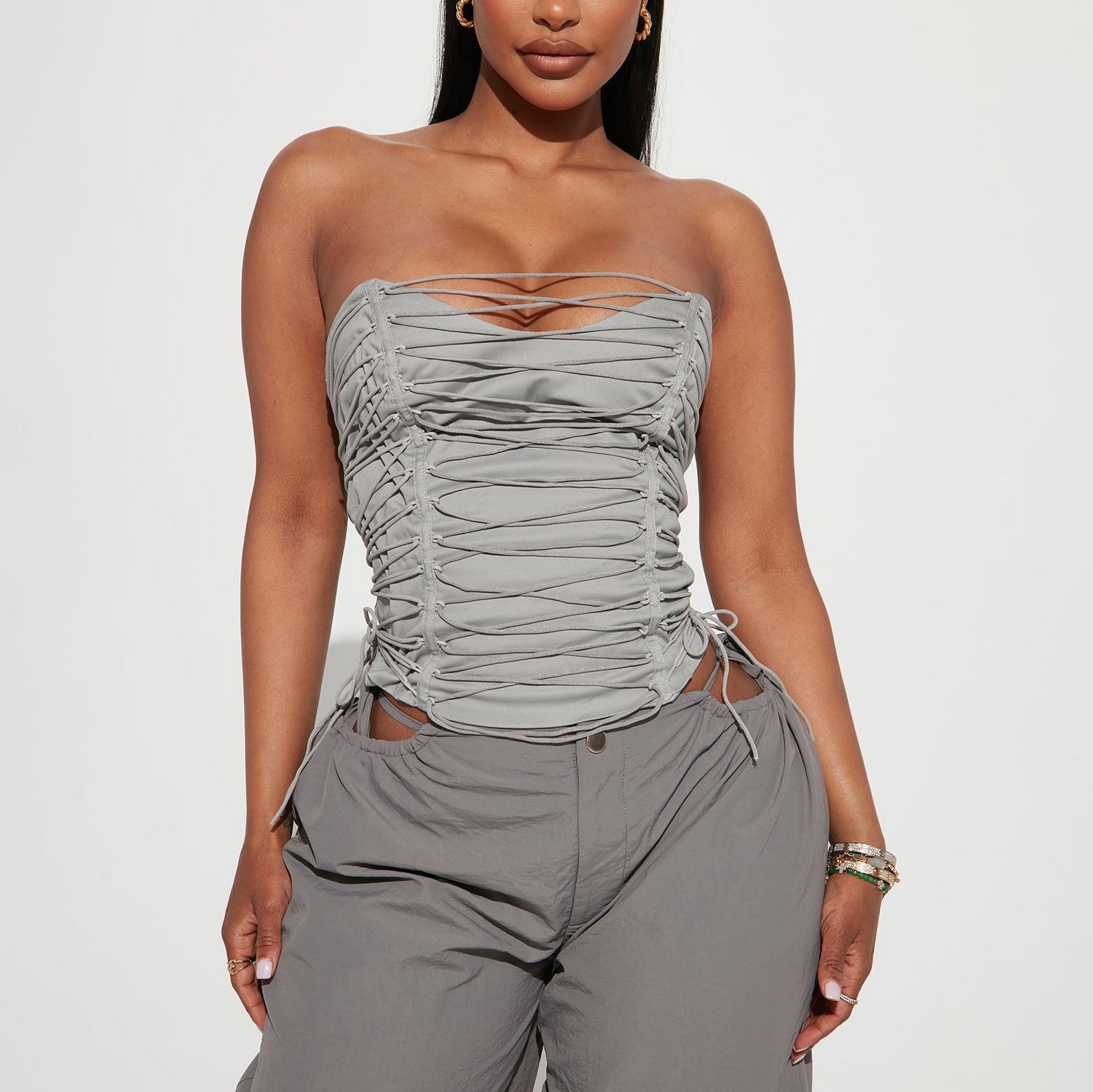 Halloween Hot! Daring Lace-Up Bustier Crop Top - Your Edgy Fall Party Essential