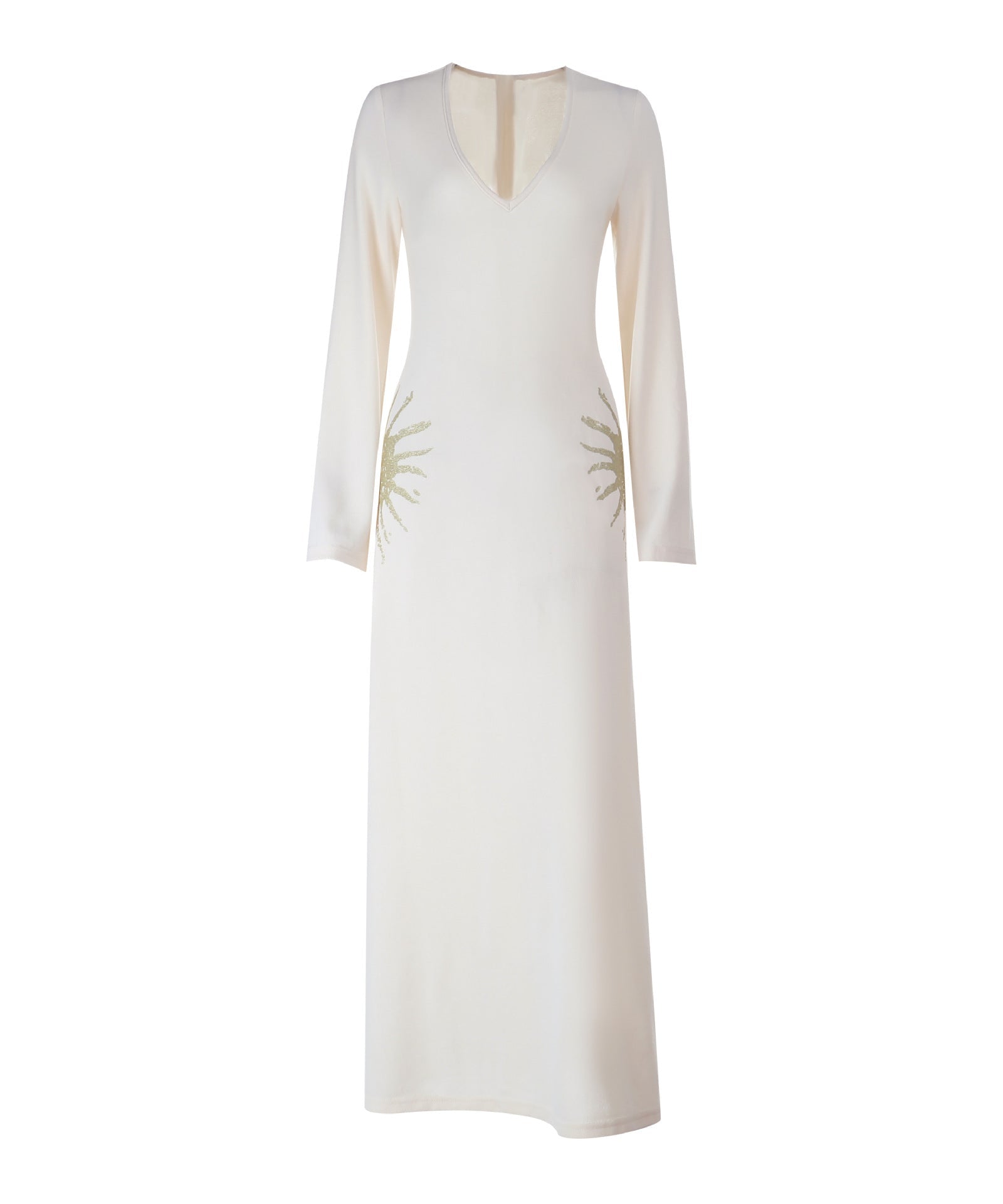 Radiant Solstice Maxi Dress: Elegant V-Neck Long Sleeve for Fall & Holiday Celebrations