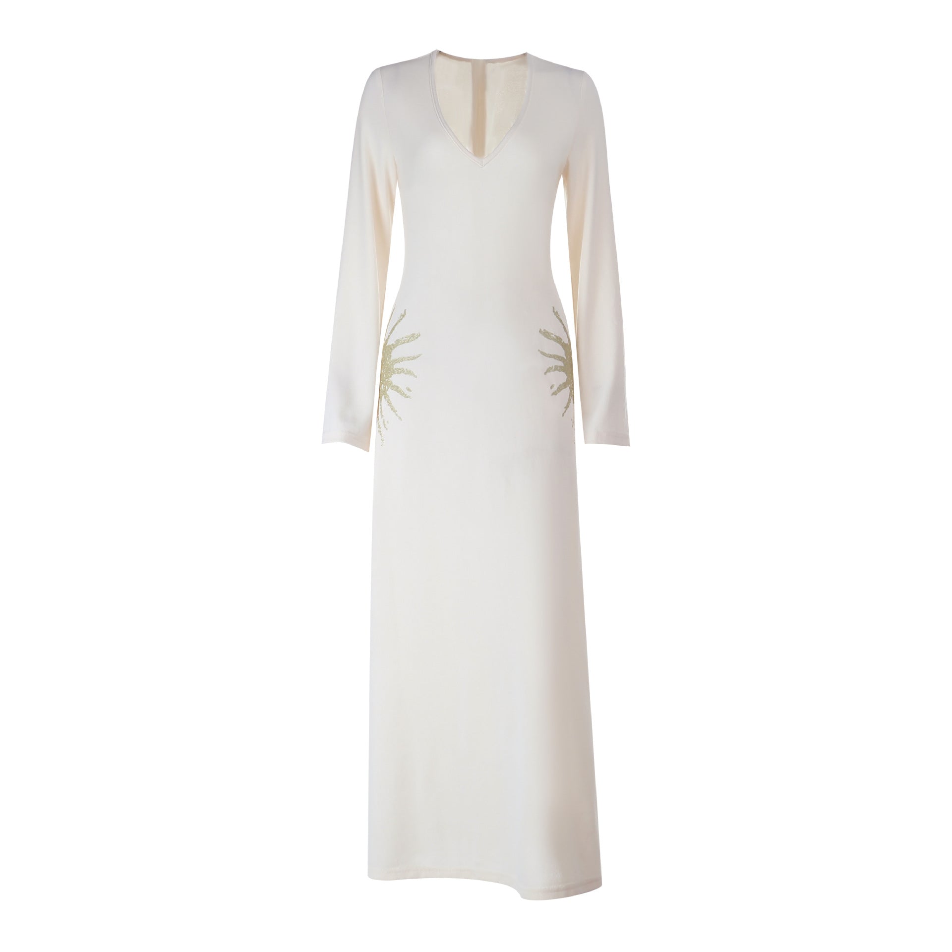 Radiant Solstice Maxi Dress: Elegant V-Neck Long Sleeve for Fall & Holiday Celebrations