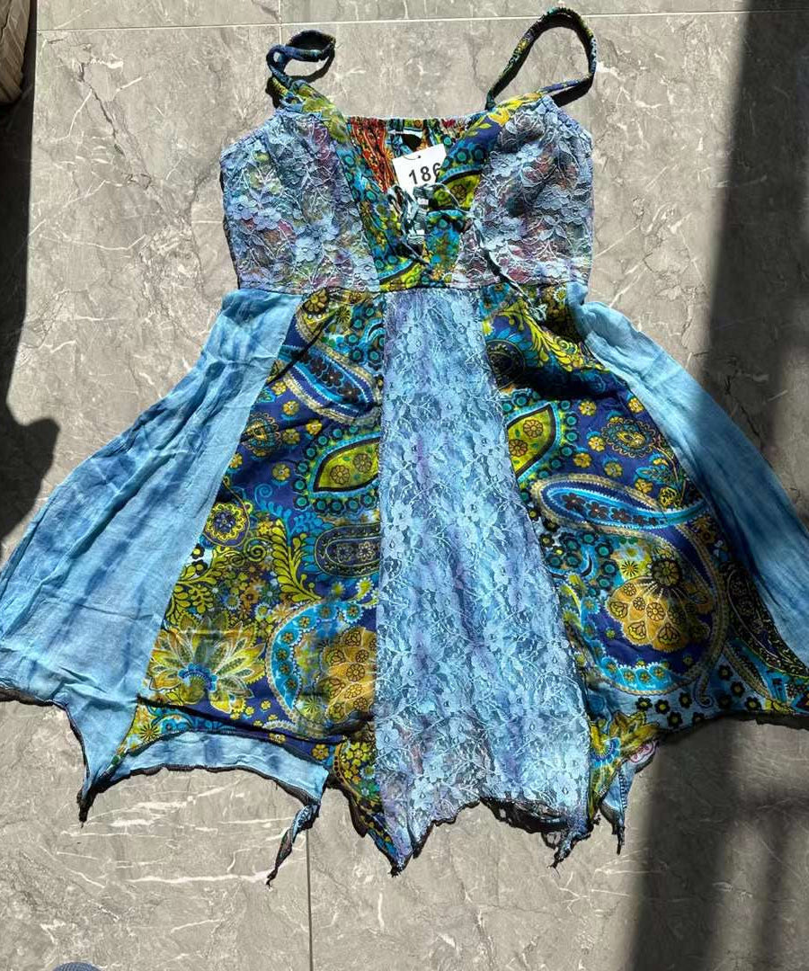 Enchanted Forest Boho Cami Mini Dress - Handkerchief Hem & Paisley Print for Fall Vacations & Resort Style