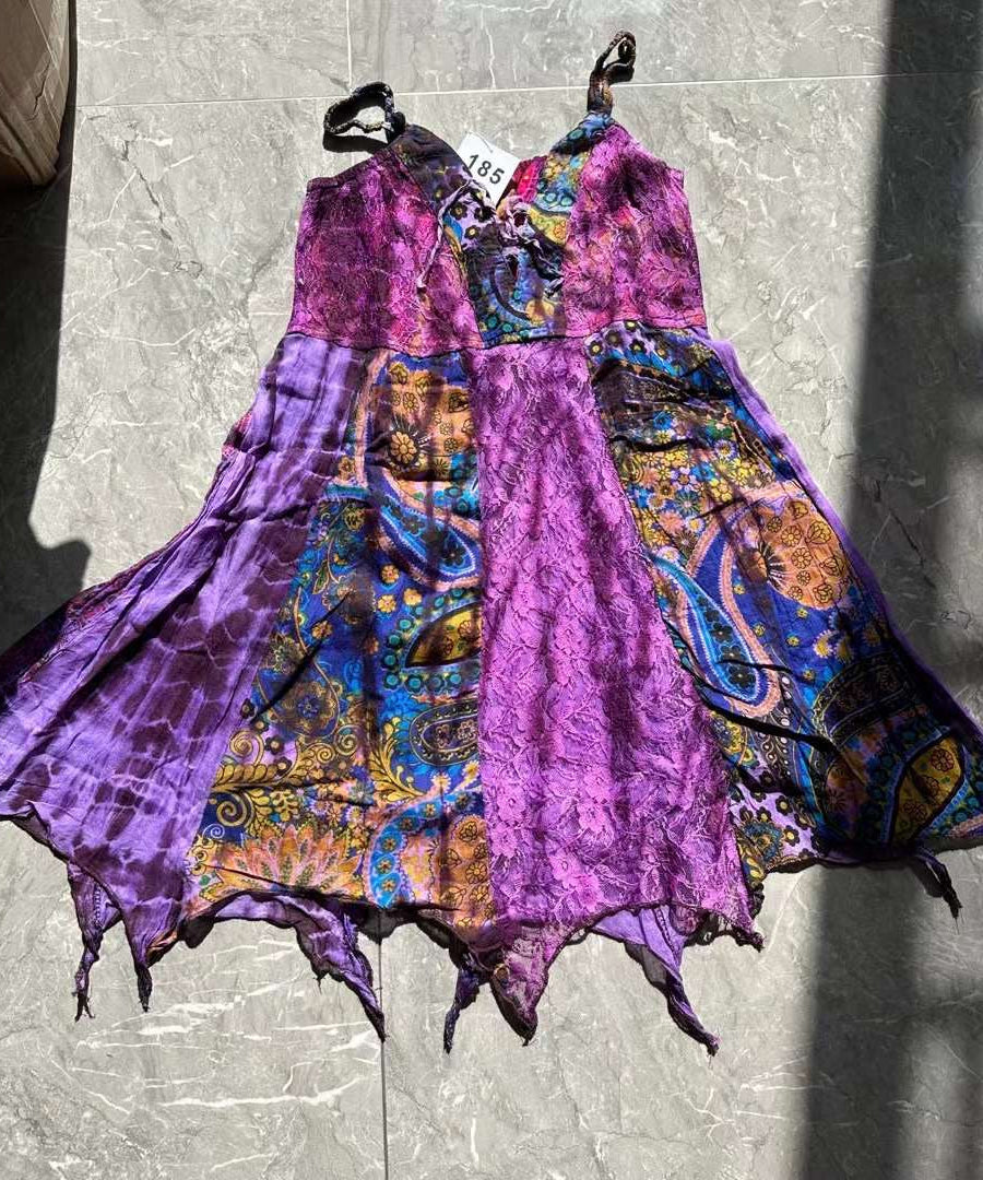 Enchanted Forest Boho Cami Mini Dress - Handkerchief Hem & Paisley Print for Fall Vacations & Resort Style