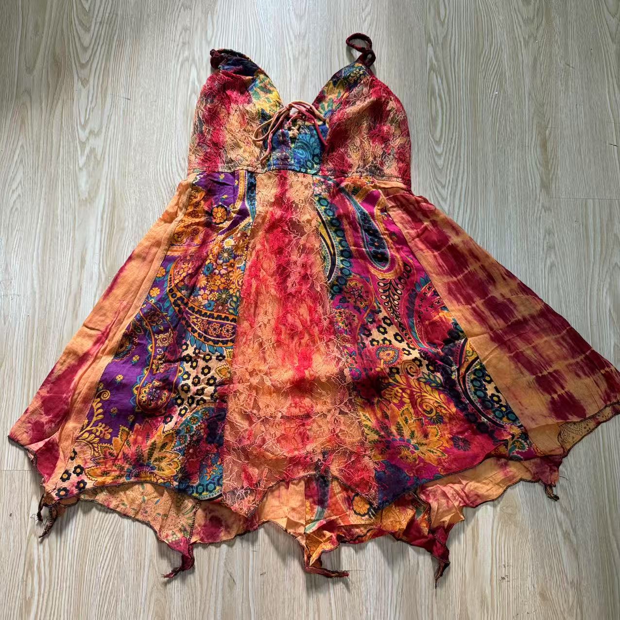 Enchanted Forest Boho Cami Mini Dress - Handkerchief Hem & Paisley Print for Fall Vacations & Resort Style