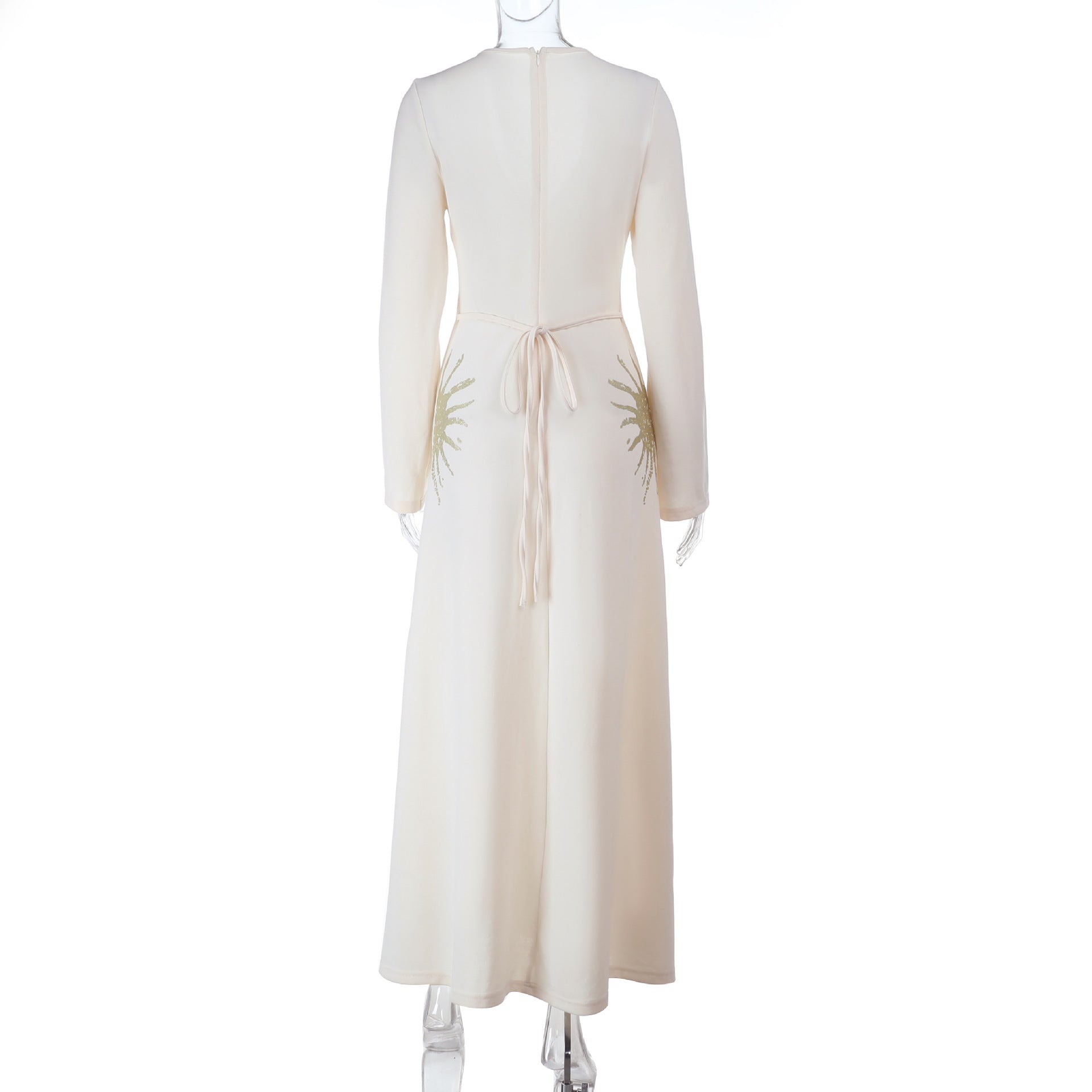 Radiant Solstice Maxi Dress: Elegant V-Neck Long Sleeve for Fall & Holiday Celebrations