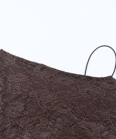 Allure & Elegance: Espresso Lace One-Shoulder High Slit Maxi Dress – Your Perfect Fall & Holiday Gala Gown