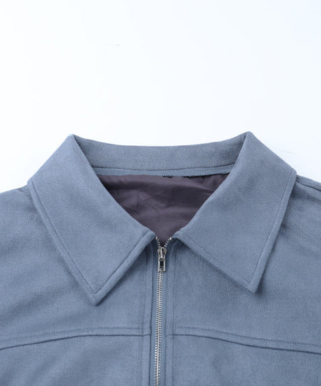 Effortless Chic Dusty Blue Velour-Feel Cropped Zip Jacket – Your Go-To Fall Layering Essential