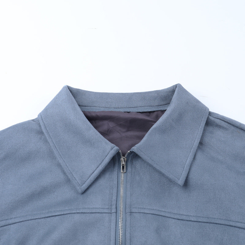 Effortless Chic Dusty Blue Velour-Feel Cropped Zip Jacket – Your Go-To Fall Layering Essential