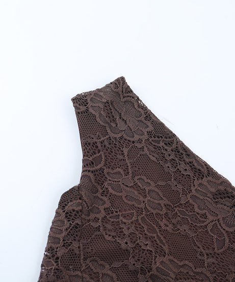 Allure & Elegance: Espresso Lace One-Shoulder High Slit Maxi Dress – Your Perfect Fall & Holiday Gala Gown