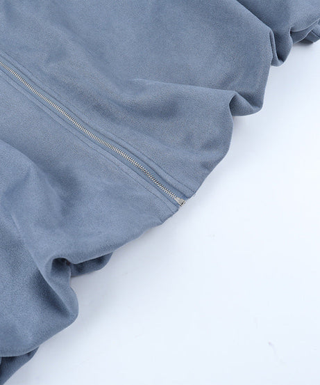 Effortless Chic Dusty Blue Velour-Feel Cropped Zip Jacket – Your Go-To Fall Layering Essential