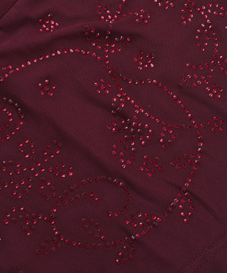 Fall & Holiday Glam: Burgundy Beaded Mesh Square Neck Long Sleeve Top