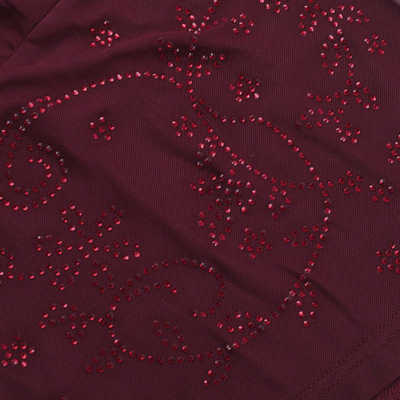 Fall & Holiday Glam: Burgundy Beaded Mesh Square Neck Long Sleeve Top