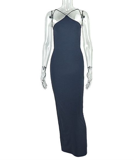 Head-Turning Navy Backless Halter Maxi Dress - Your Go-To for Fall & Holiday Party Glam