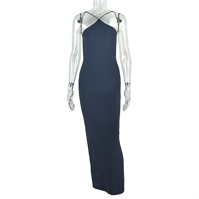 Head-Turning Navy Backless Halter Maxi Dress - Your Go-To for Fall & Holiday Party Glam
