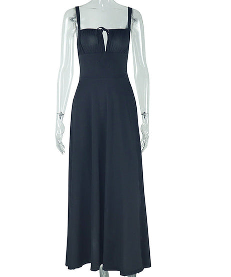 Effortless Elegance: Black Self-Tie Cami Maxi Dress | Your Go-To for Fall Evenings & Holiday Gatherings