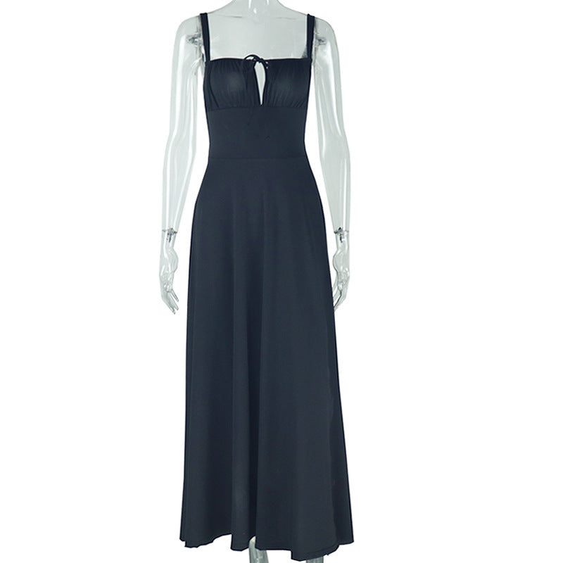 Effortless Elegance: Black Self-Tie Cami Maxi Dress | Your Go-To for Fall Evenings & Holiday Gatherings