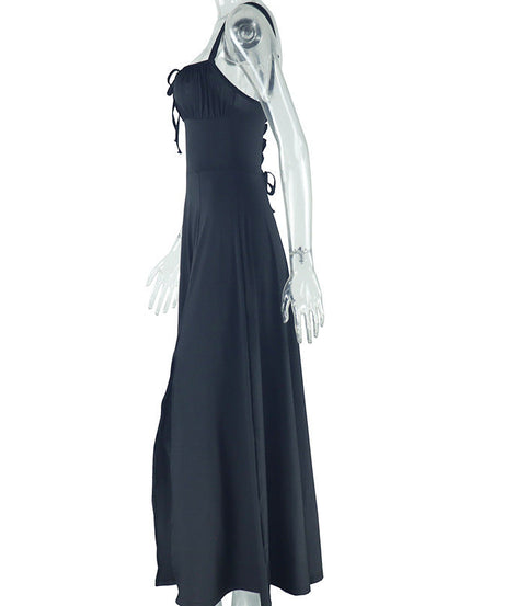 Effortless Elegance: Black Self-Tie Cami Maxi Dress | Your Go-To for Fall Evenings & Holiday Gatherings
