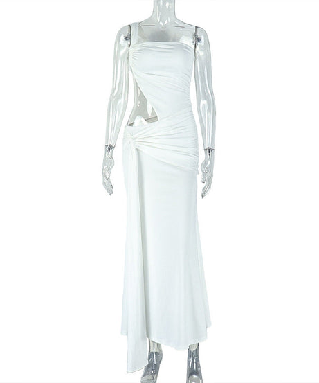 Radiant White One-Shoulder Cutout Maxi Dress - Chic Ruched Gown for Holiday Parties & Winter Getaways