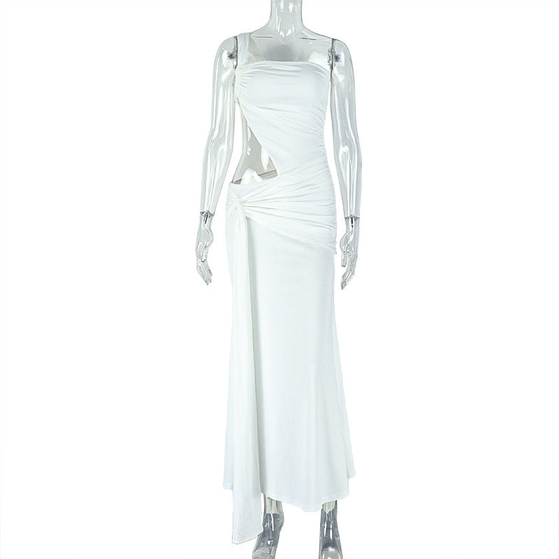 Radiant White One-Shoulder Cutout Maxi Dress - Chic Ruched Gown for Holiday Parties & Winter Getaways