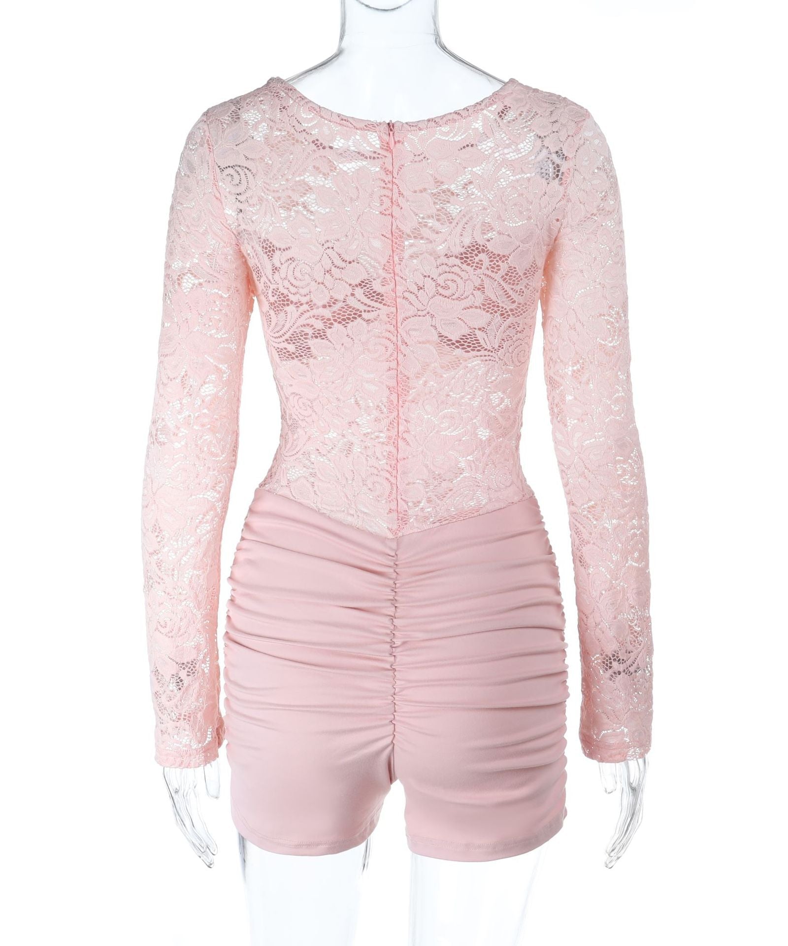 Blush Pink Lace & Ruched Romper | Long Sleeve Holiday Party & Date Night Chic