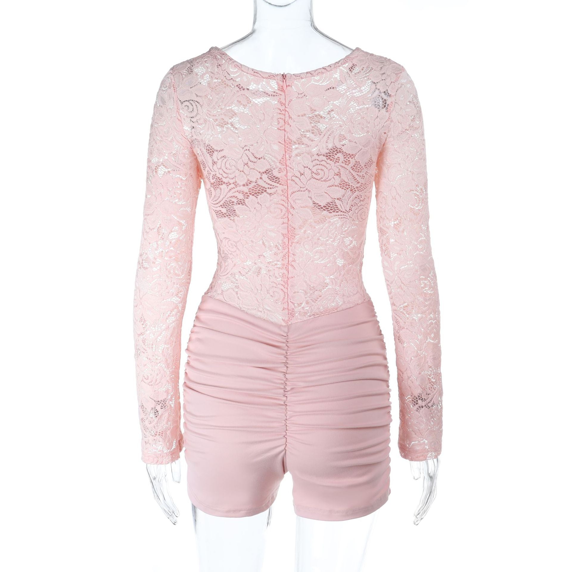 Blush Pink Lace & Ruched Romper | Long Sleeve Holiday Party & Date Night Chic