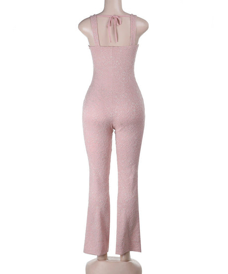 Blush Lace Halter Jumpsuit with Draped Waist - Your Chic Holiday & Party Statement