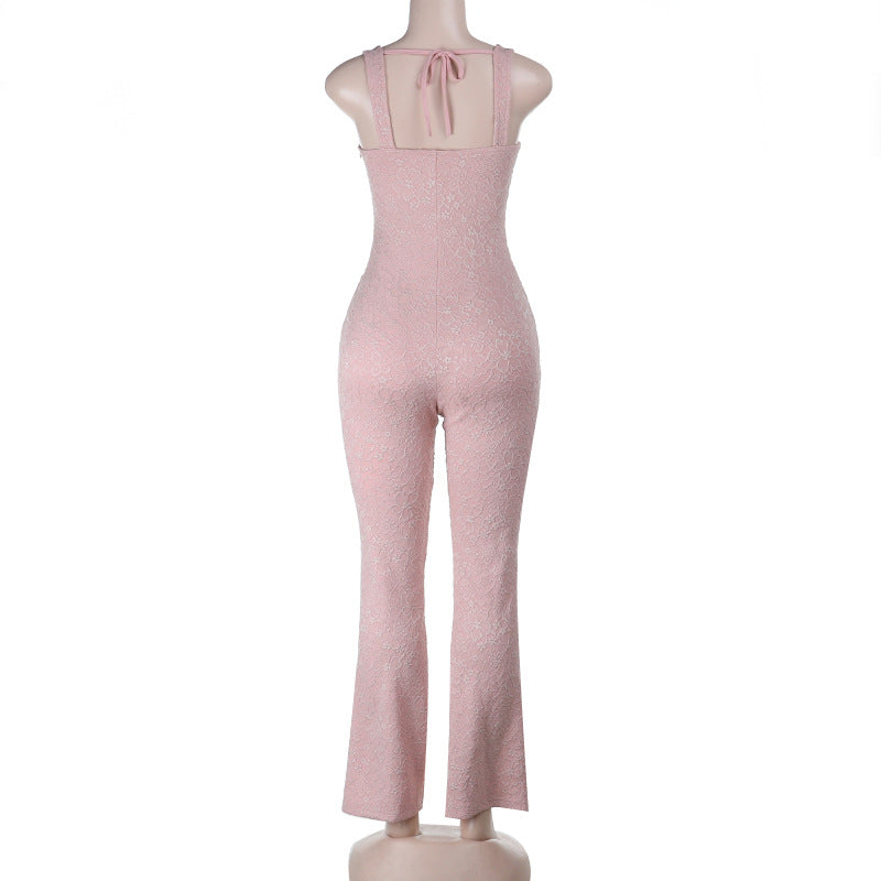 Blush Lace Halter Jumpsuit with Draped Waist - Your Chic Holiday & Party Statement
