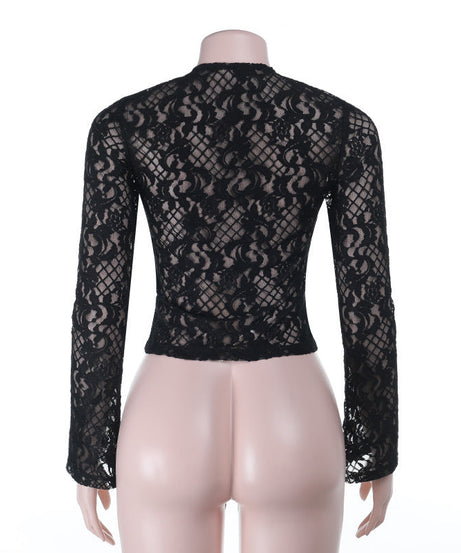 Alluring Black Lace Tie-Front Top - Edgy Chic for Fall & Halloween Nights