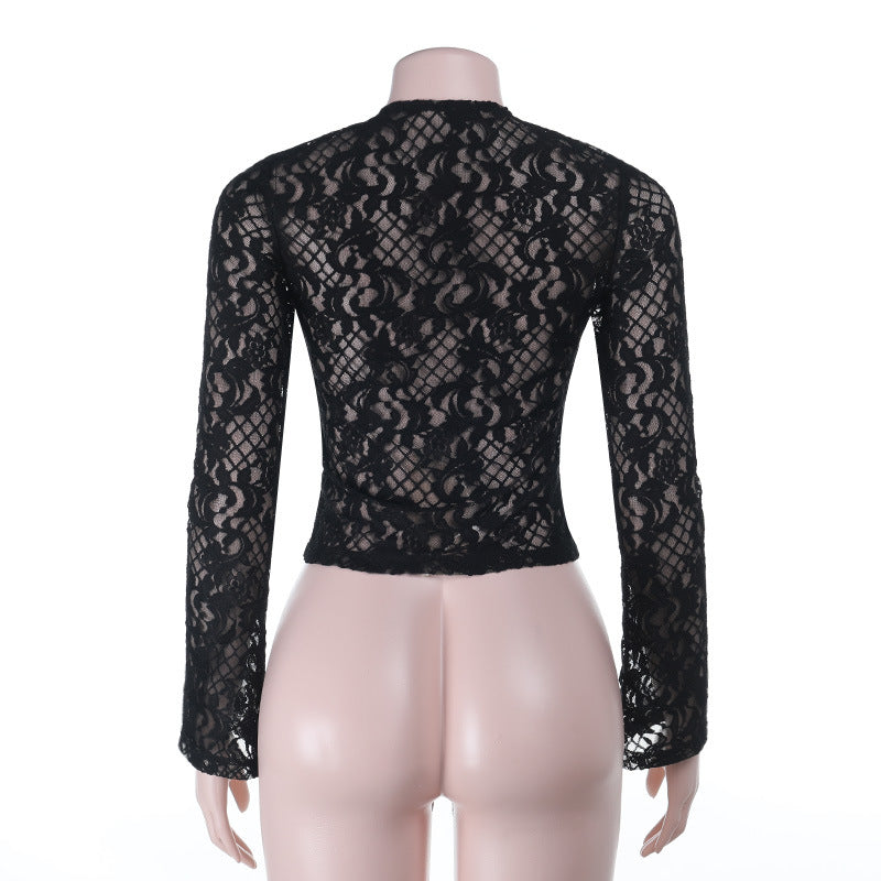Alluring Black Lace Tie-Front Top - Edgy Chic for Fall & Halloween Nights