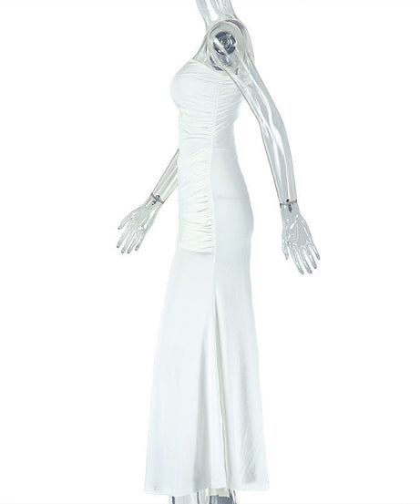 Radiant White One-Shoulder Cutout Maxi Dress - Chic Ruched Gown for Holiday Parties & Winter Getaways