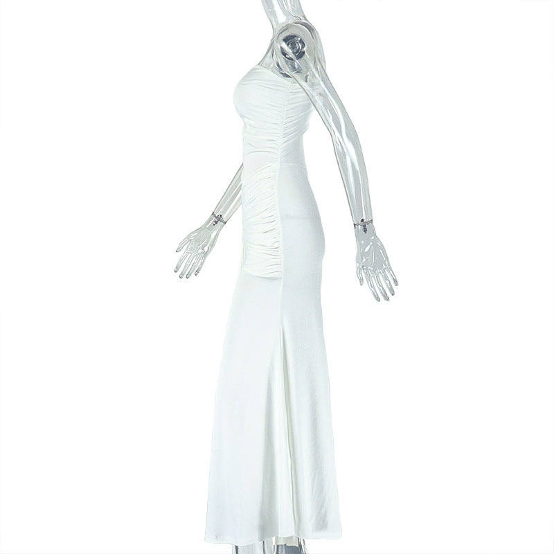 Radiant White One-Shoulder Cutout Maxi Dress - Chic Ruched Gown for Holiday Parties & Winter Getaways