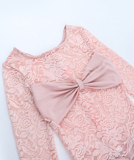 Blush Pink Lace & Ruched Romper | Long Sleeve Holiday Party & Date Night Chic