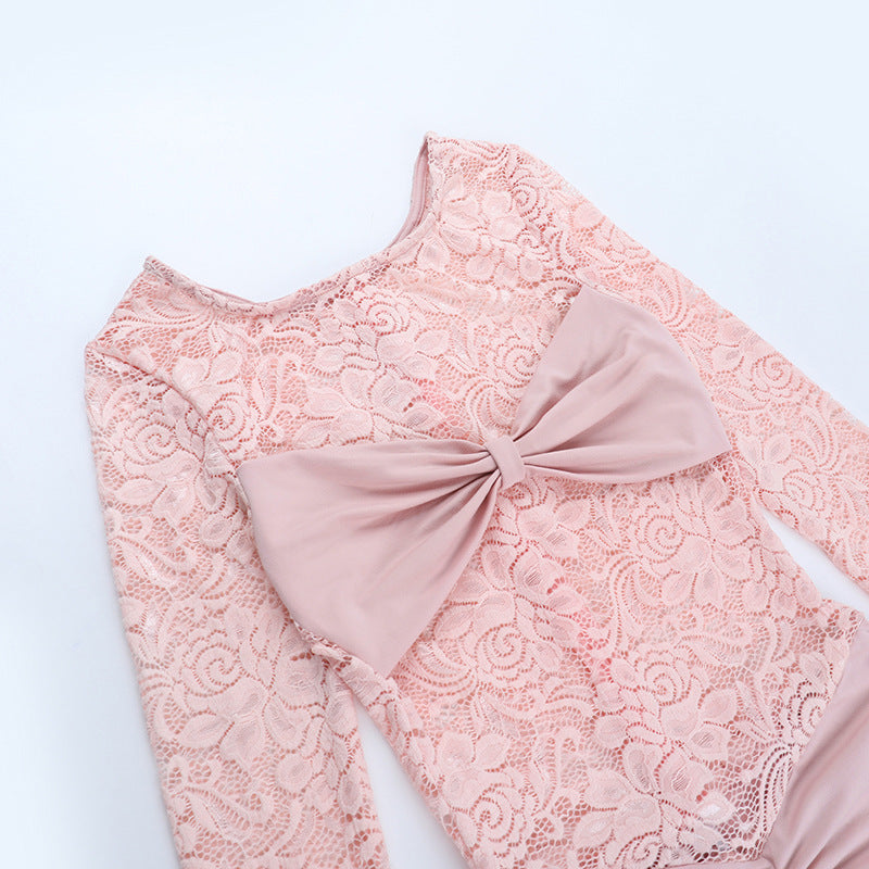 Blush Pink Lace & Ruched Romper | Long Sleeve Holiday Party & Date Night Chic