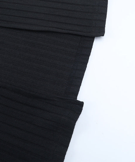 Chic Black Ribbed Maxi Dress: Lace V-Neck, High Slit & Long Sleeves for Fall & Holiday Style