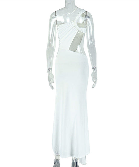 Radiant White One-Shoulder Cutout Maxi Dress - Chic Ruched Gown for Holiday Parties & Winter Getaways